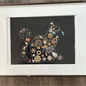 Framed Cat Art with jewelry embellishment